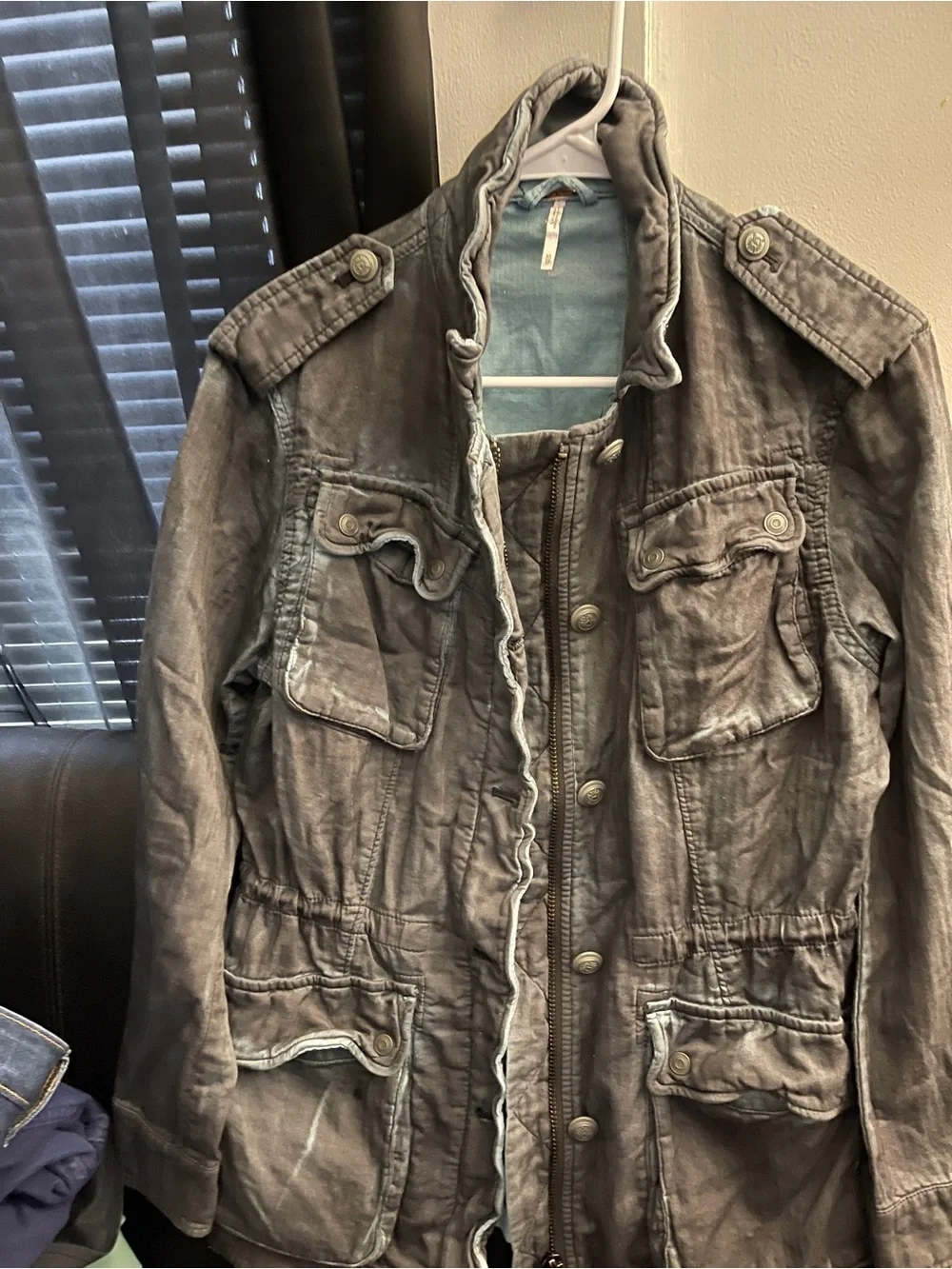 Free People Double Cloth Jacket  Military Drawstring Size XS Gray NWOT - Picture 12 of 15